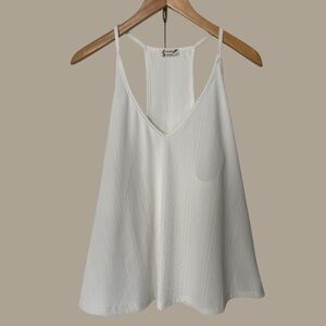 Free People | Textured White Racerback Swing Sleeveless Top Minimalist